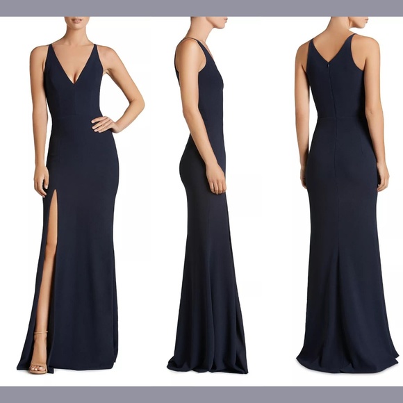 NWT Dress the Population [ Small ] Iris Slit Crepe‎ Gown in Midnight Blue - Picture 1 of 15